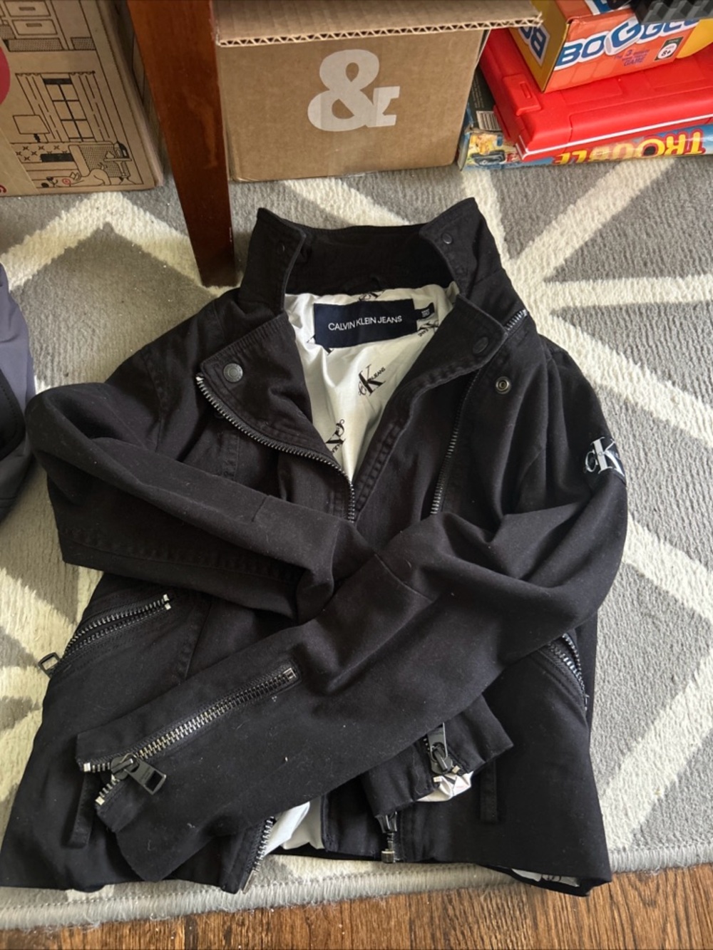 Calvin Klein Women’s Black Moto Jacket – Cotton Zip-Up Biker Style, Size Small